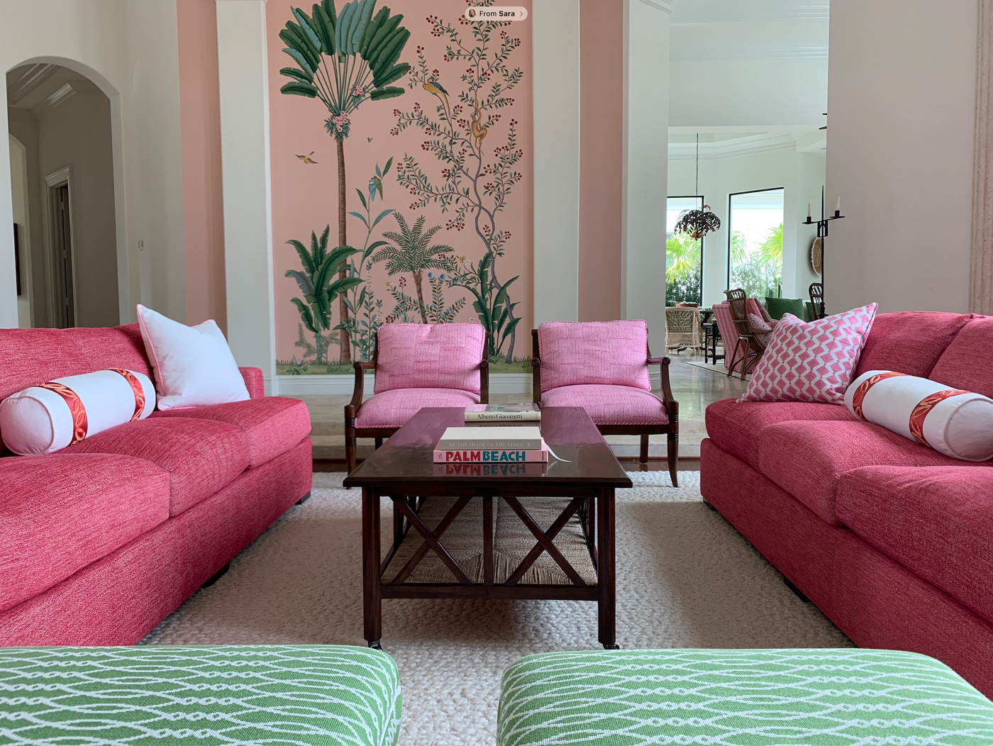 Curated Luxury bespoke furnishings and decor for your home or yacht O Henry House upholstered sofas aesthetic design coffee table custom pillows with designer fabrics de Gournay wallpaper finest area rugs interior design Palm Beach interior designer Jupiter interior designer